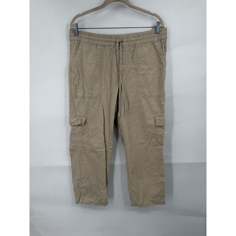 J. Crew Factory Linen Blend Cargo Crop Pant Women 12 Beige Pull On Beach Resort